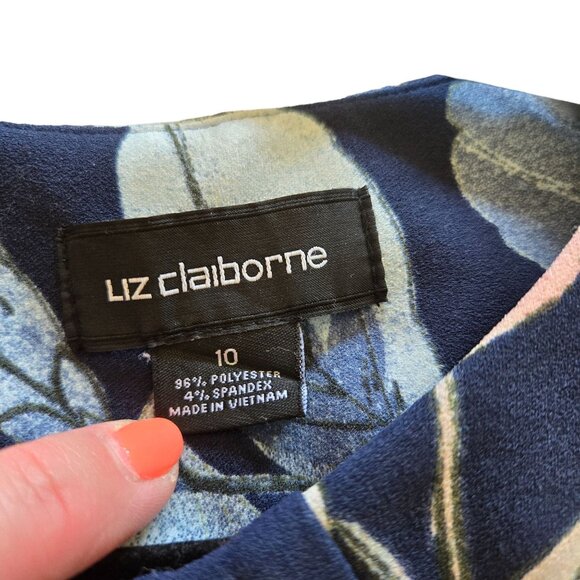 Liz Claiborne Sleeveless Pleated Navy Blue Floral Dress Women's 10 - Picture 6 of 12